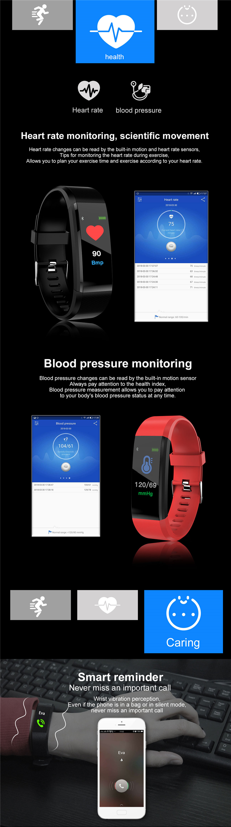 115 plus Smart Watch Sport Waterproof Reloj Inteligente 160 MAh 115 Plus Bracelet NFC Customized