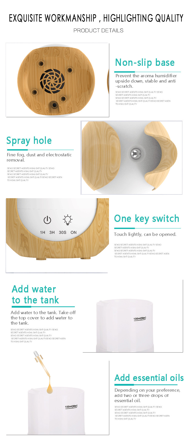 ABS PP DC 24V 0.5A 200ml Aroma Essential Oil Diffuser
