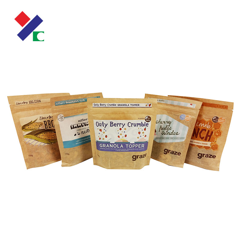 Free Samples Custom Brown Paper Packaging Bags With Clear Window 180 micron Oxygen Proof