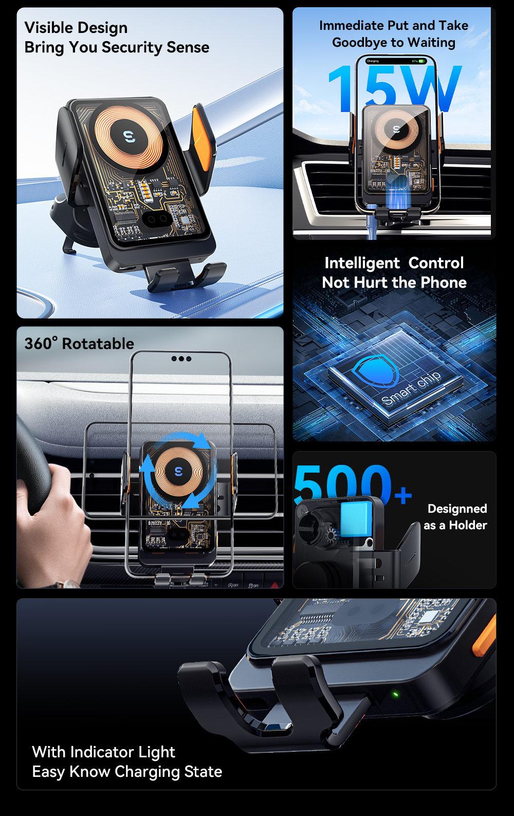 ESSAGER T11 Series Wireless Car Charger Holder Wireless Charging Phone Stand 5V/2A