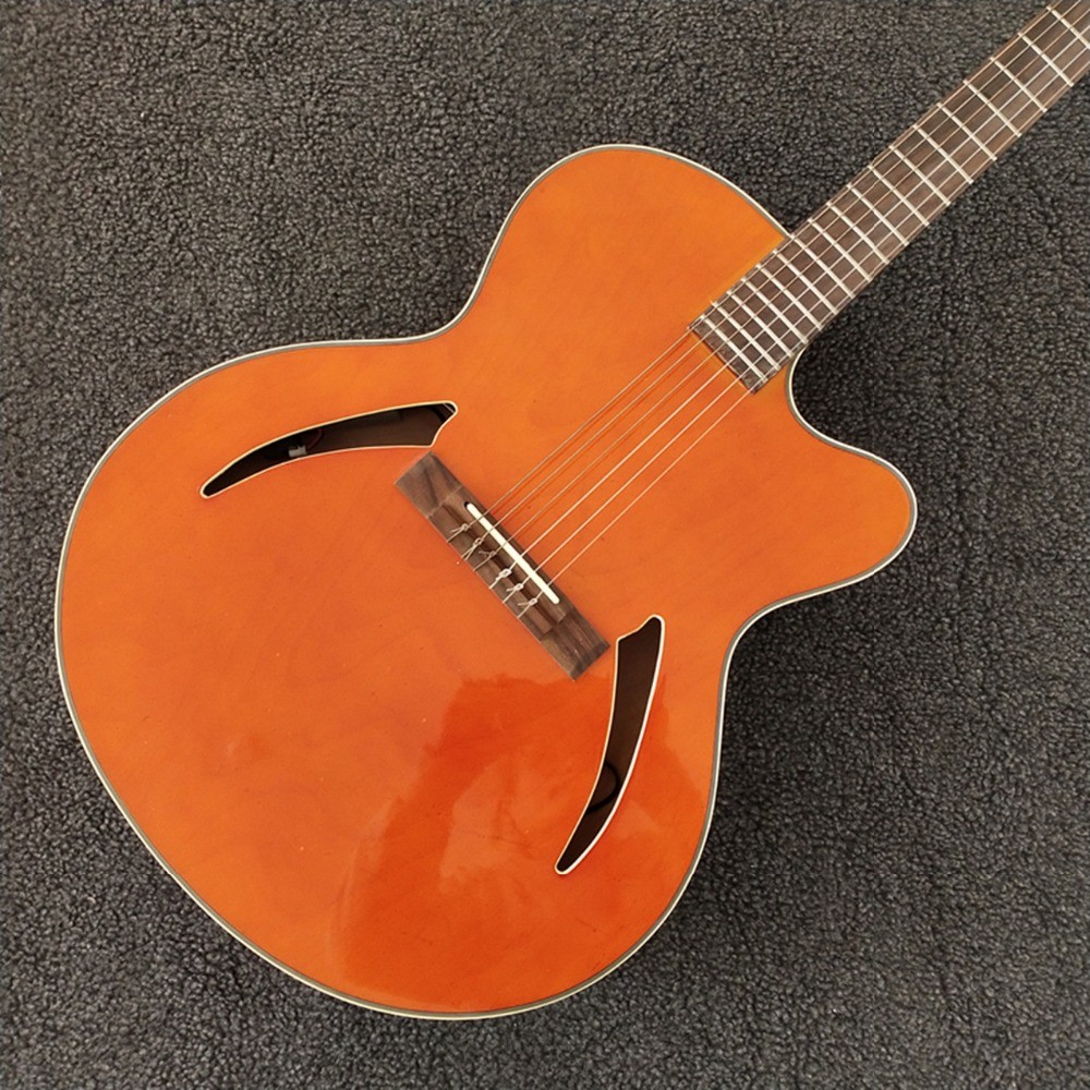 6 strings Guitar in Orange Color,Red Back and Side,Side Pickup,Hollow Body