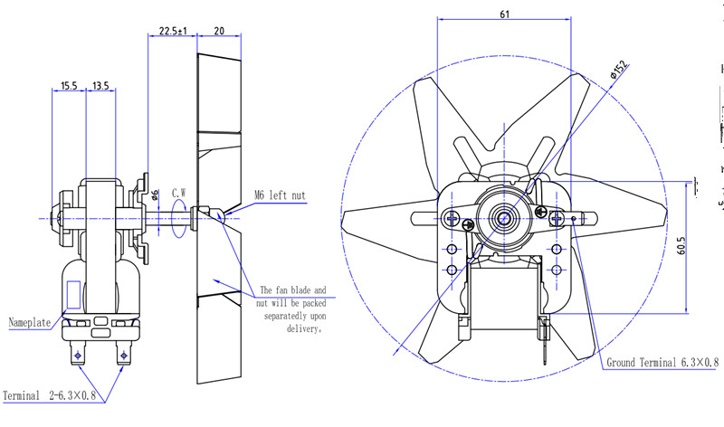 Oven Shaded Pole Single Phase Fan Motor 120V 3200 RPM 25W With Impeller