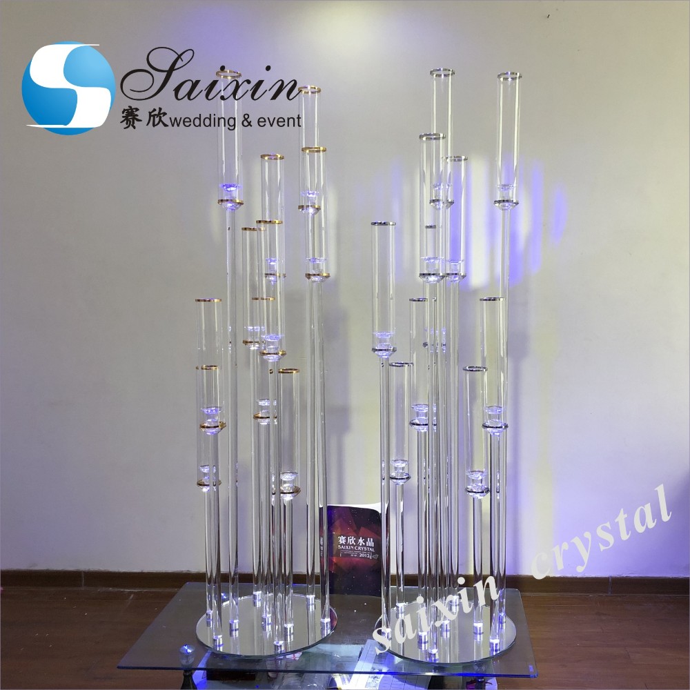 Acrylic Wedding Flower Stand 100cm Gold For Wedding Table Decoration