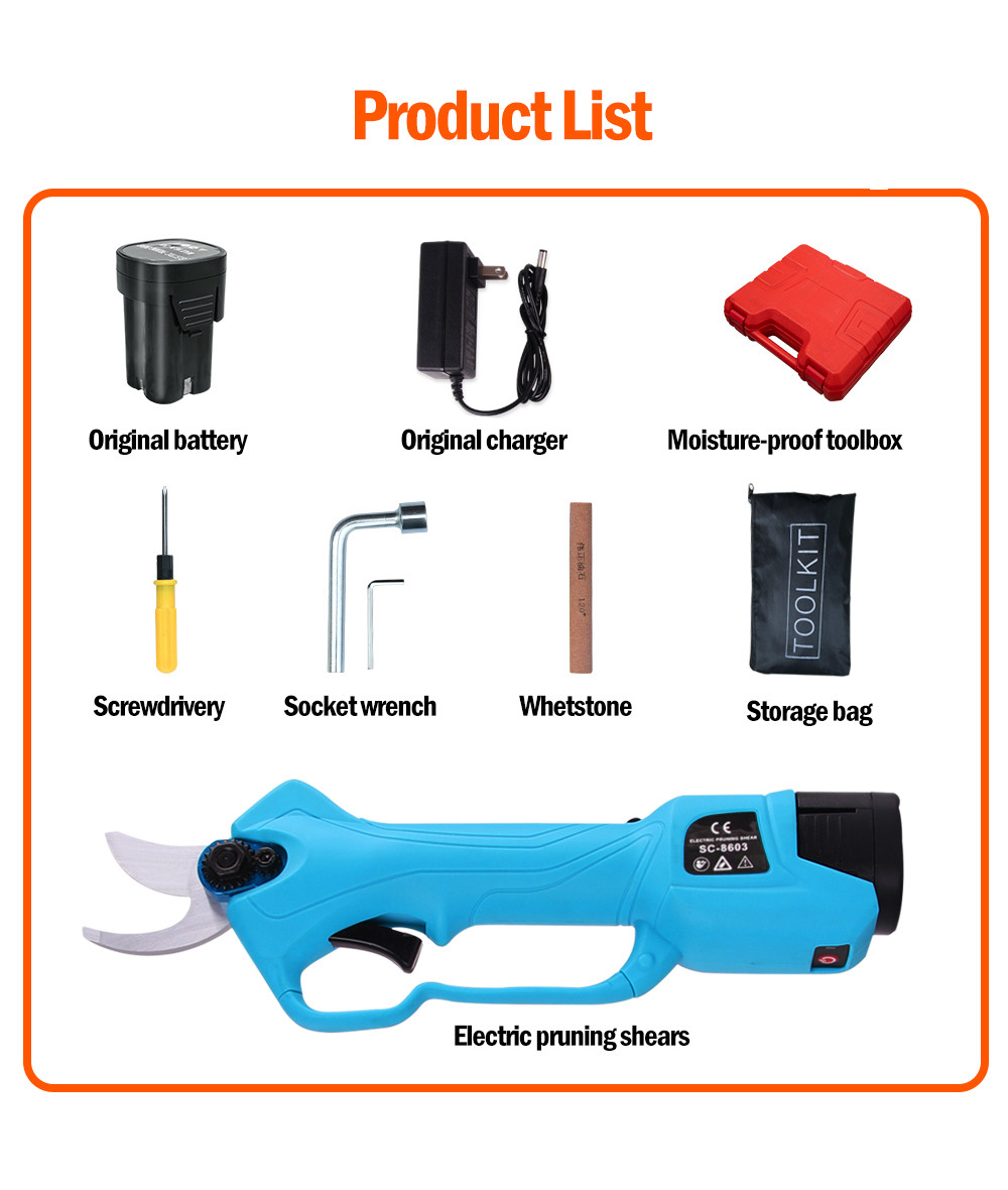 Swansoft 28mm 16.8V Battery Orchard Pruner Cordless Garden Trimmer Plant Secateurs With 2 Batteries