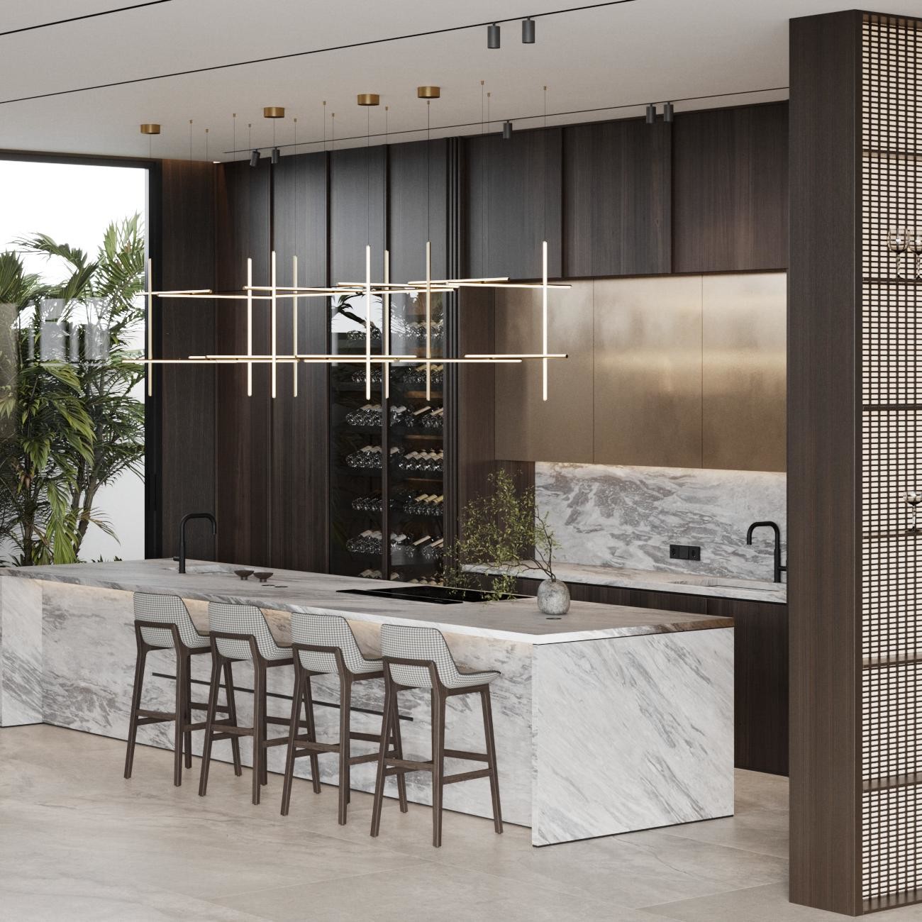 Full Kitchen Custom Modular Solid Wood Modern Walnut Veneer Kitchen Cabinet Set