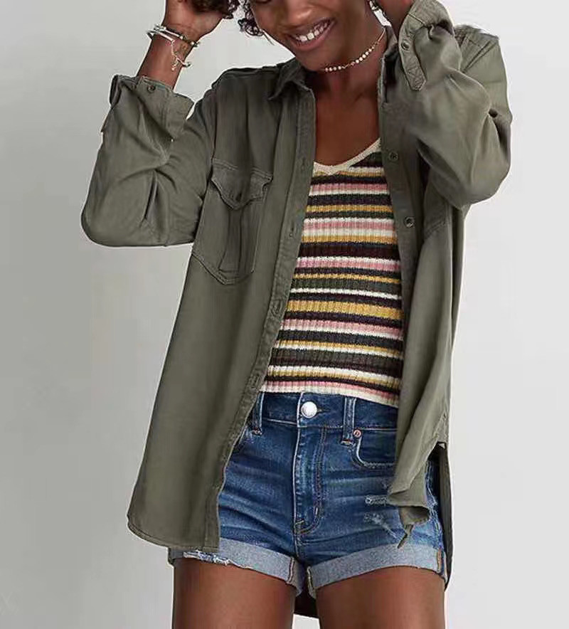 Olive 100% Tencel Ladies Long Sleeves Shirts Washed Soft Touch