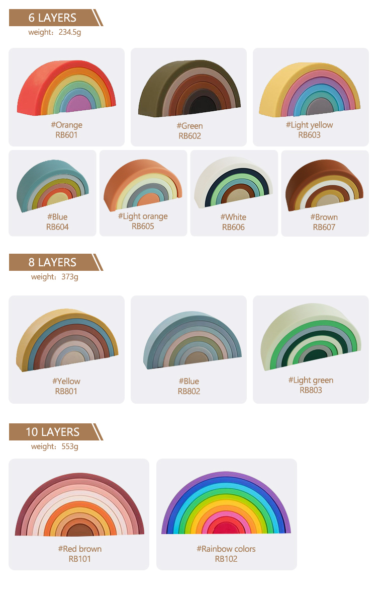 Customized Soft Silicone Toys Rainbow Stacking For Baby Educational