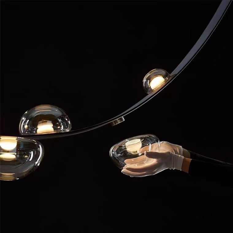 Restaurant Leather Lighting Modern Clearly Glass Shade large Chandelier For Bar