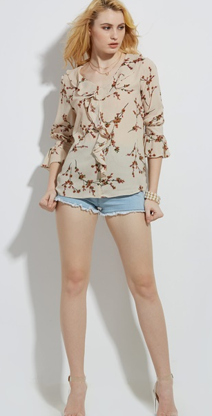 Women Korean Chiffon Floral Print Blouse