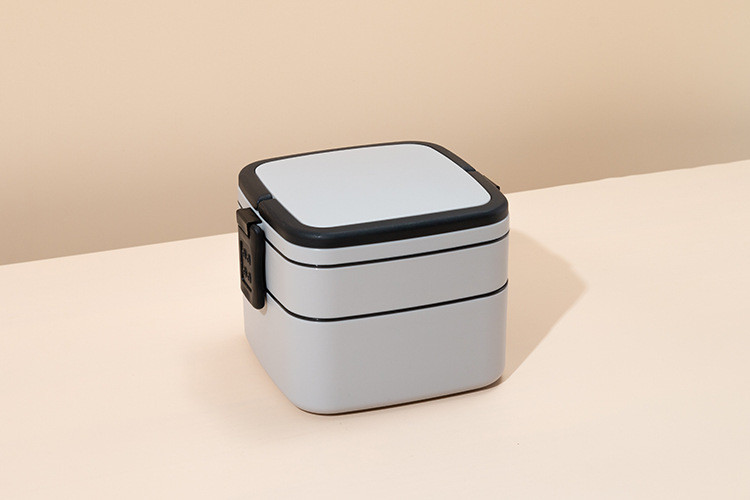 Double-Layer Portable Plastic Bento Lunch Box With Lid 1000ML Rectangular Blue