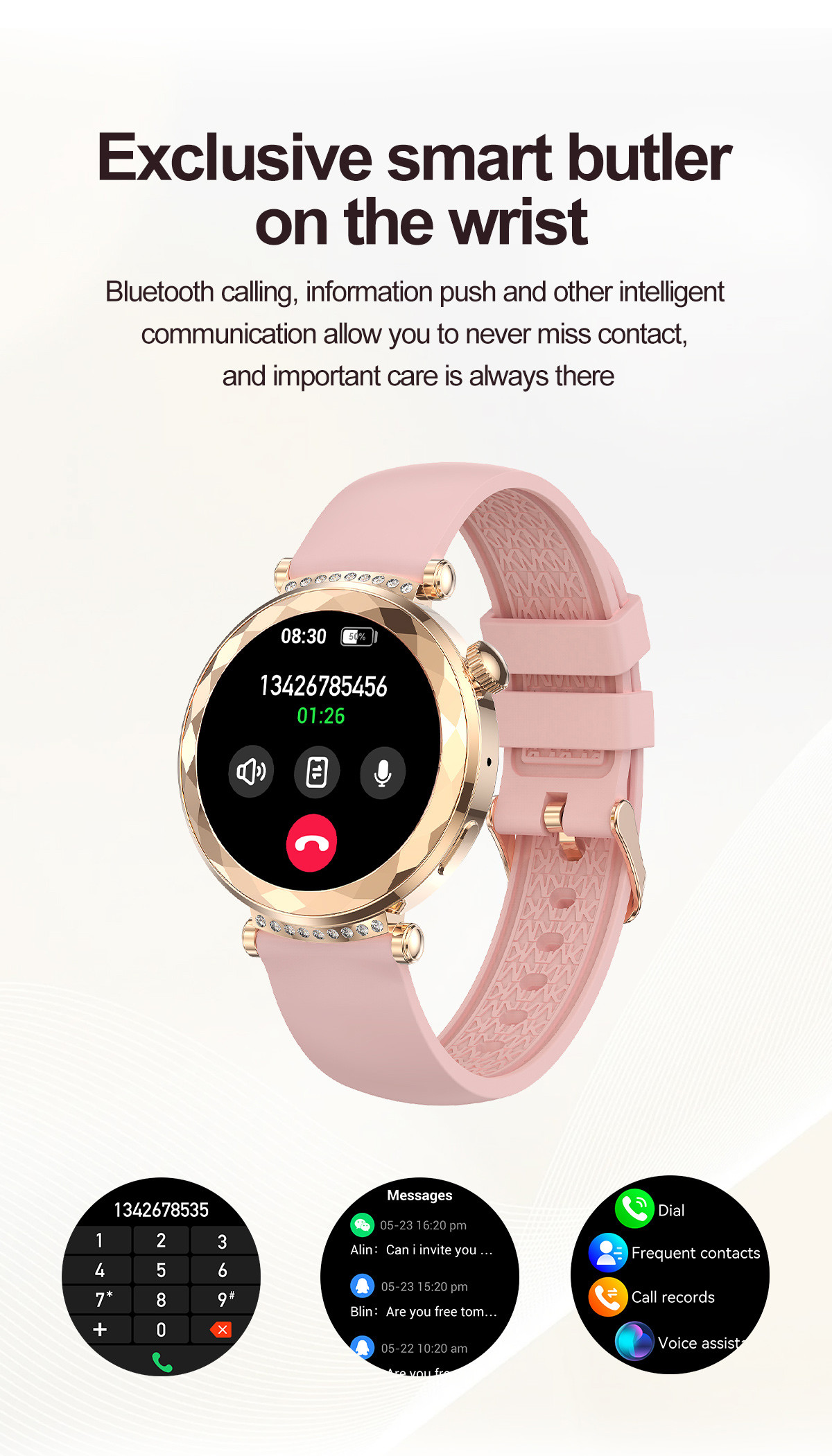 BT call NFC Wristband Girl Sport Fitness Tracker Lady Smartwatch HK88 AI assistant
