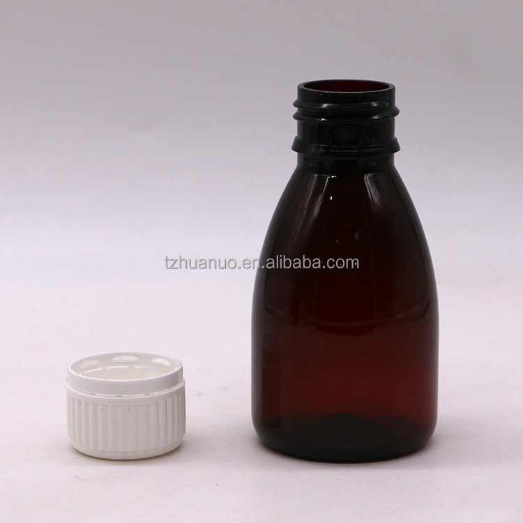 Customized Colors 100ml PET Amber Plastic Oral Liquid Drug-Grade Bottle with Safety Cap