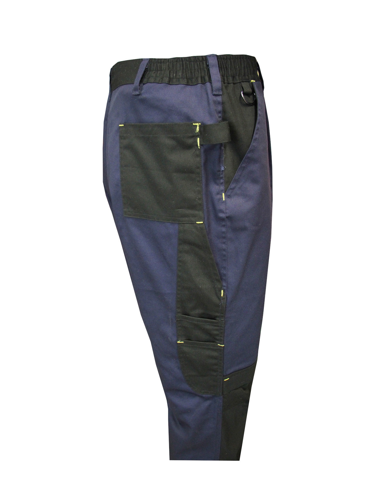 340 GSM 100% Cotton Black Contrast Navy Work Pants With Bellow Pockets Zipper Velcros