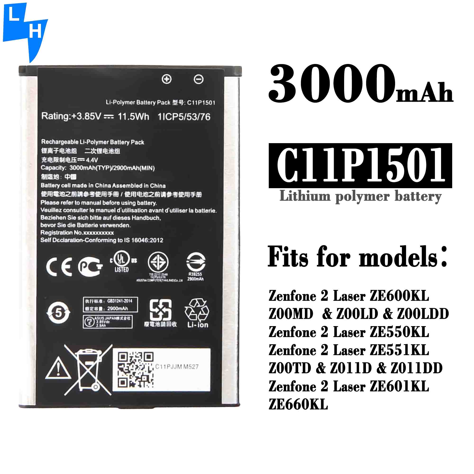 B11P1501 3000mAh 3.85V Battery for ASUS Zenfone 2 Laser Selfie ZE600KL Z00MD Z00LD ZE550KL ZE551KL