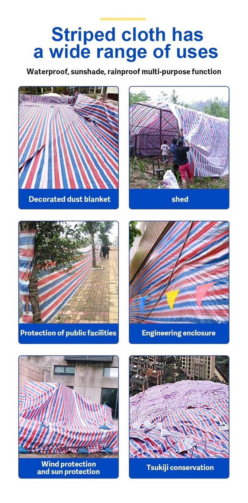 PE Medium Weight Outdoor Solid Tarpaulin Tarp Waterproof Cover for Ground Camping