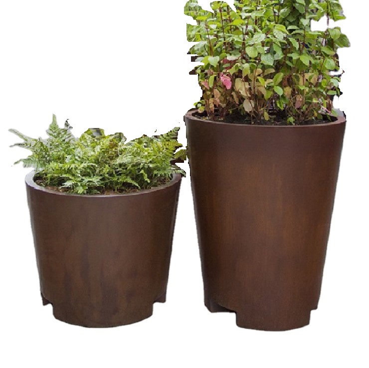 Wood surface metal modern round shape flower pot planter indoor