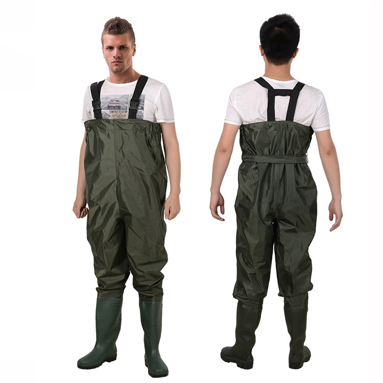 S-XXL FW002 Nylon PVC Coated Anti-slip Boot Waterproof Siamese Waders for Fishing