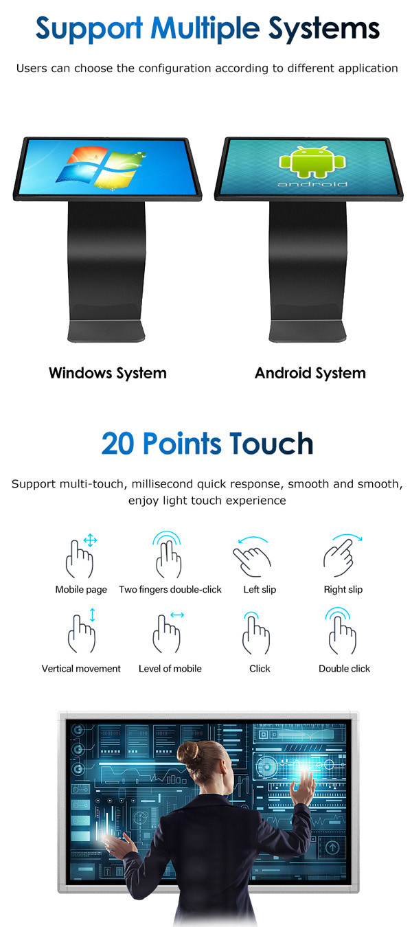 Android Standalone Digital Signage Kiosk Indoor Lcd Advertising Screen FCC