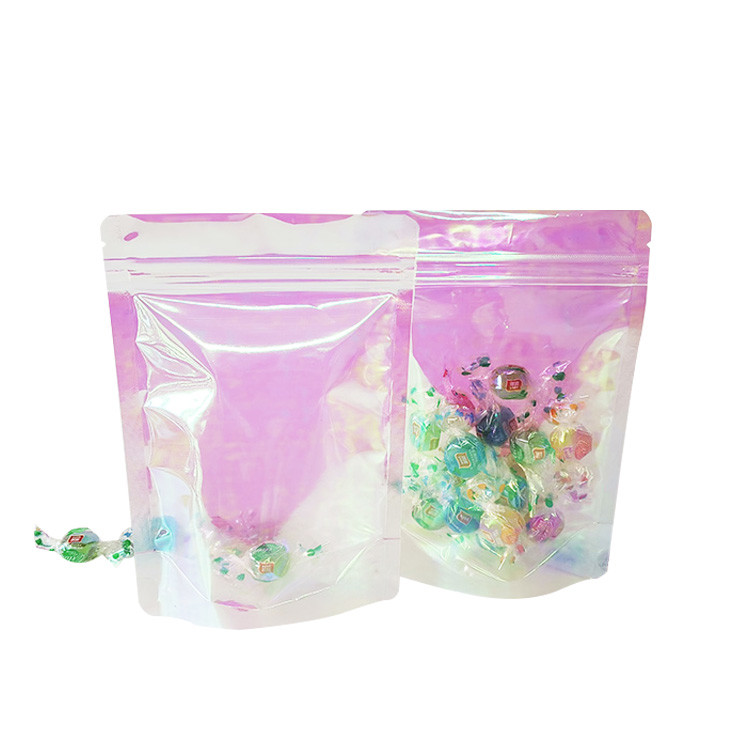 13x18x3cm Laser Hologram Rainbow Pink Stand Up Pouch Bags with Zipper for Candy, Jewelry, Accessories Packaging