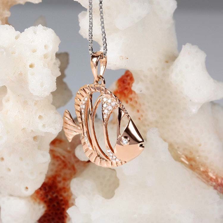18K Rose Gold Lovely Fish Charm Pendant with Diamonds (GDN005)