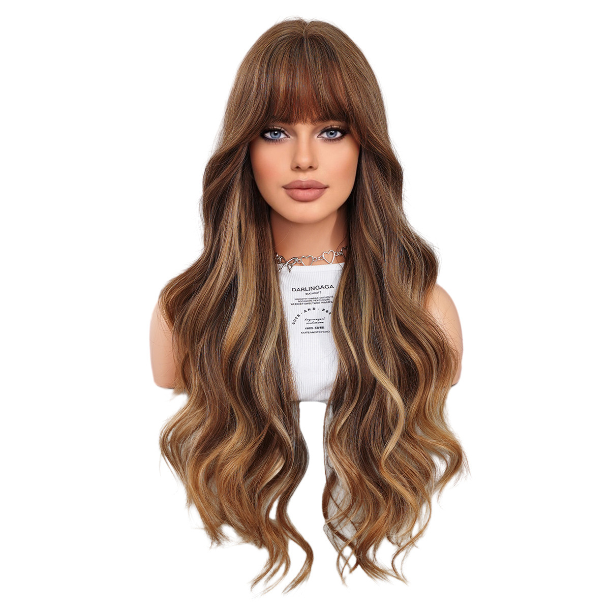 Fashion Long Body Wave Highlighted Hair Brown/Blonde Synthetic Wigs For Women