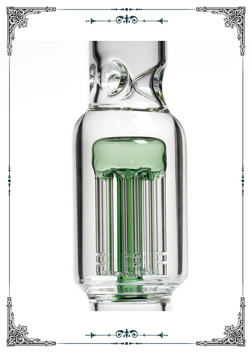 14 Inch Beaker Glass Water Pipe Green 8 Arms Perc With Phoenix Star Logo