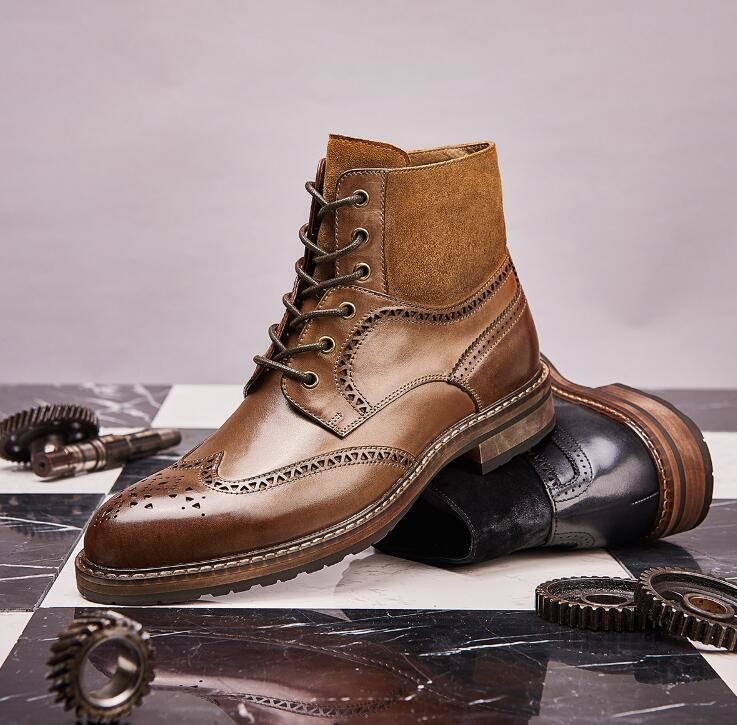 Pointed Toe Mens Brown Leather Chelsea Boots , Leather Lace Up Ankle Boots For Party