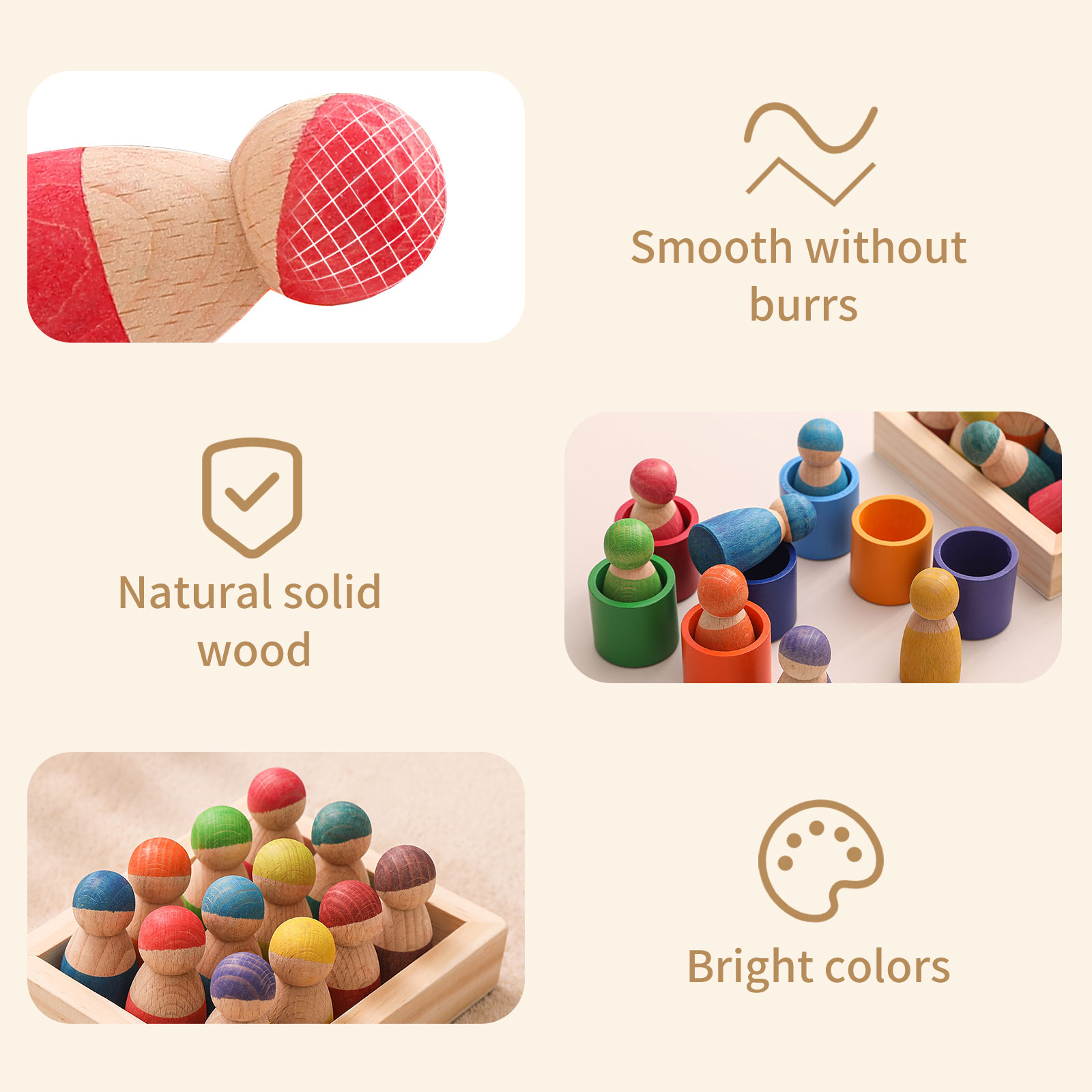 Montessori Educational Wooden Rainbow Block Counting Game Puzzle Kids