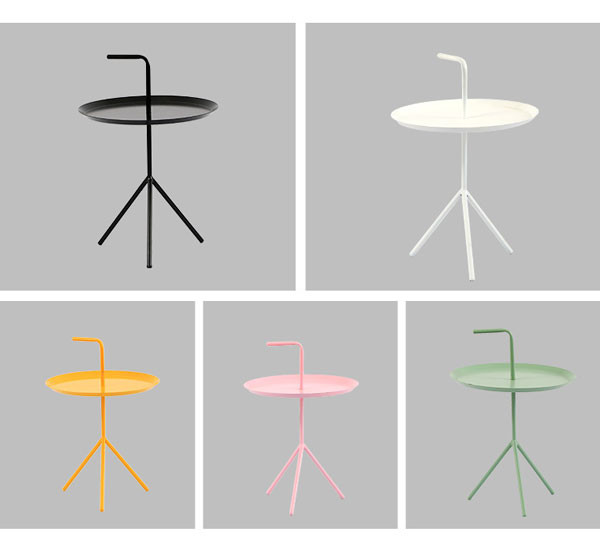 Metal Iron Round Coffee Table With Handle 49*66cm Tripod Structure Seamless Welding