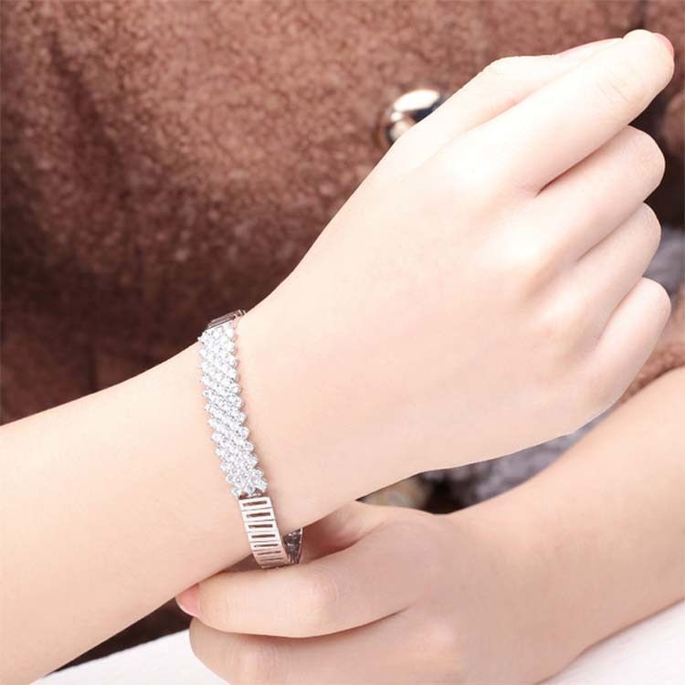 925 Silver Silver Link Bracelet Clear Cubic Zircon Tennis Bracelet (YAQS005)