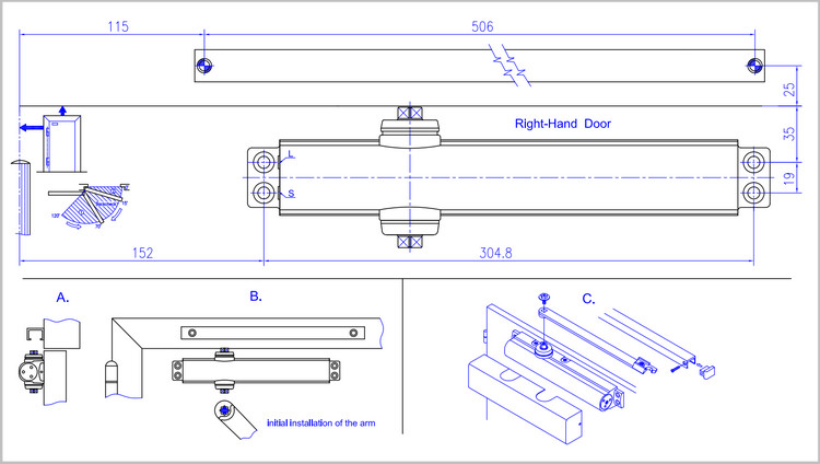 Backcheck Sliding Arm Door Closer , Commercial Adjusting Internal Door Closer
