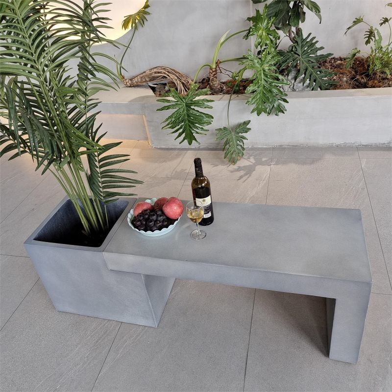 Rectangular GRC Concrete Patio Table Garden Furniture Outdoor Concrete Benches