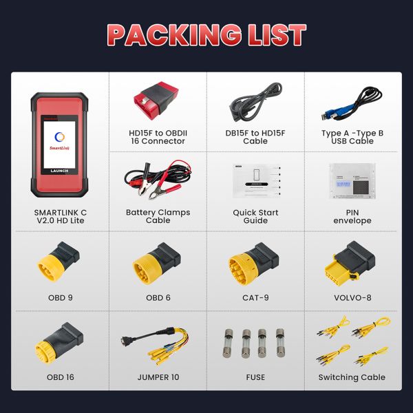 For Launch X431 SmartLink C 2.0 Heavy Duty Truck Module for X431 V+ PRO3 PRO5 Support 12V/24V Commercial Passenger New Energy Ca