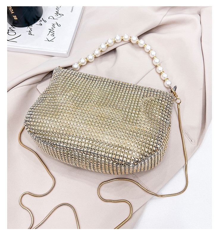 New pearl handle imitation full diamond handbag shoulder bag Cross-border explosive party dinner bag fashion shoulder