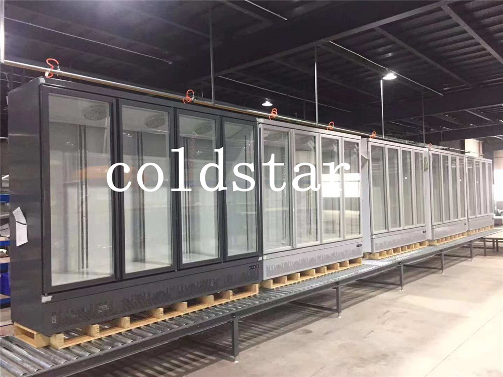 Supermarket 4 Doors Refrigerator Showcase R290 Upright Glass Door Display Cooler for Drink