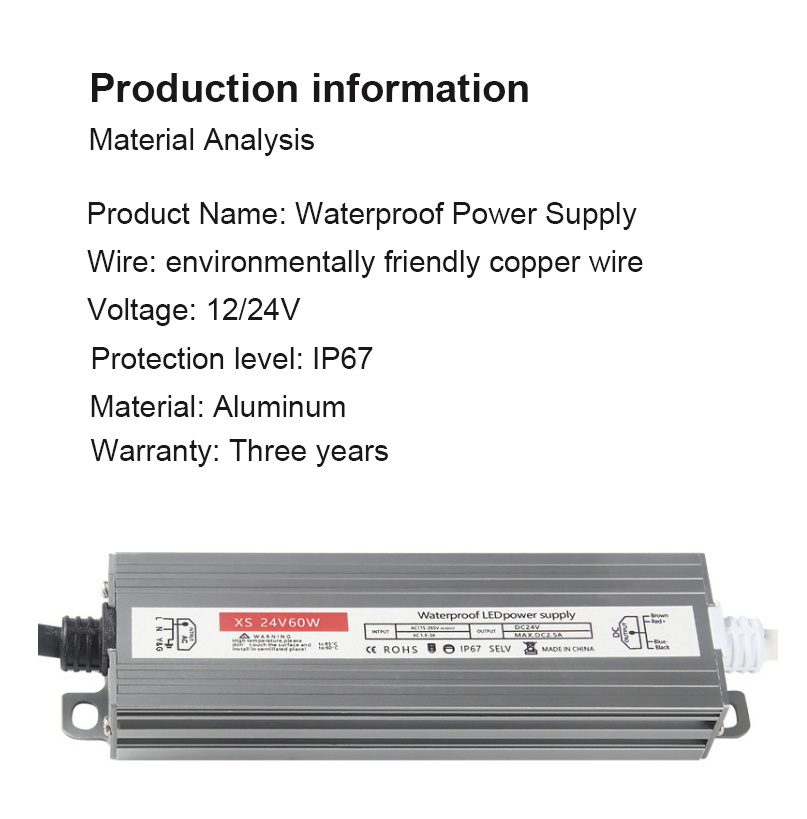 Single Output Waterproof LED Driver 60-400W AC180-264V DC 12V 24V Switch Power Supply