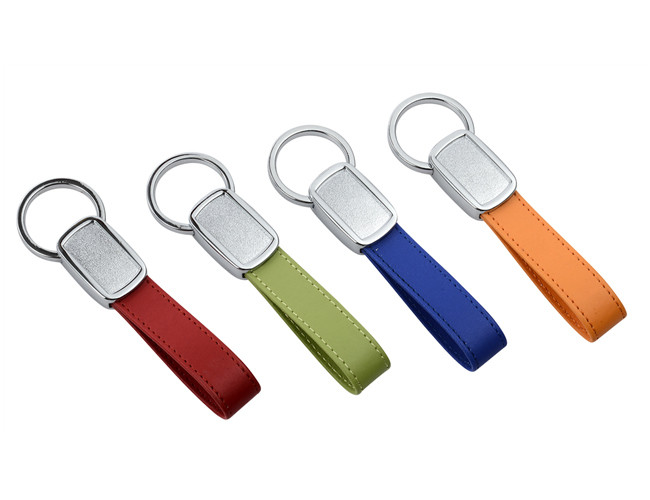 Color Tape PU Blue Leather Keychain Green Personalized Epoxy Doming Logo