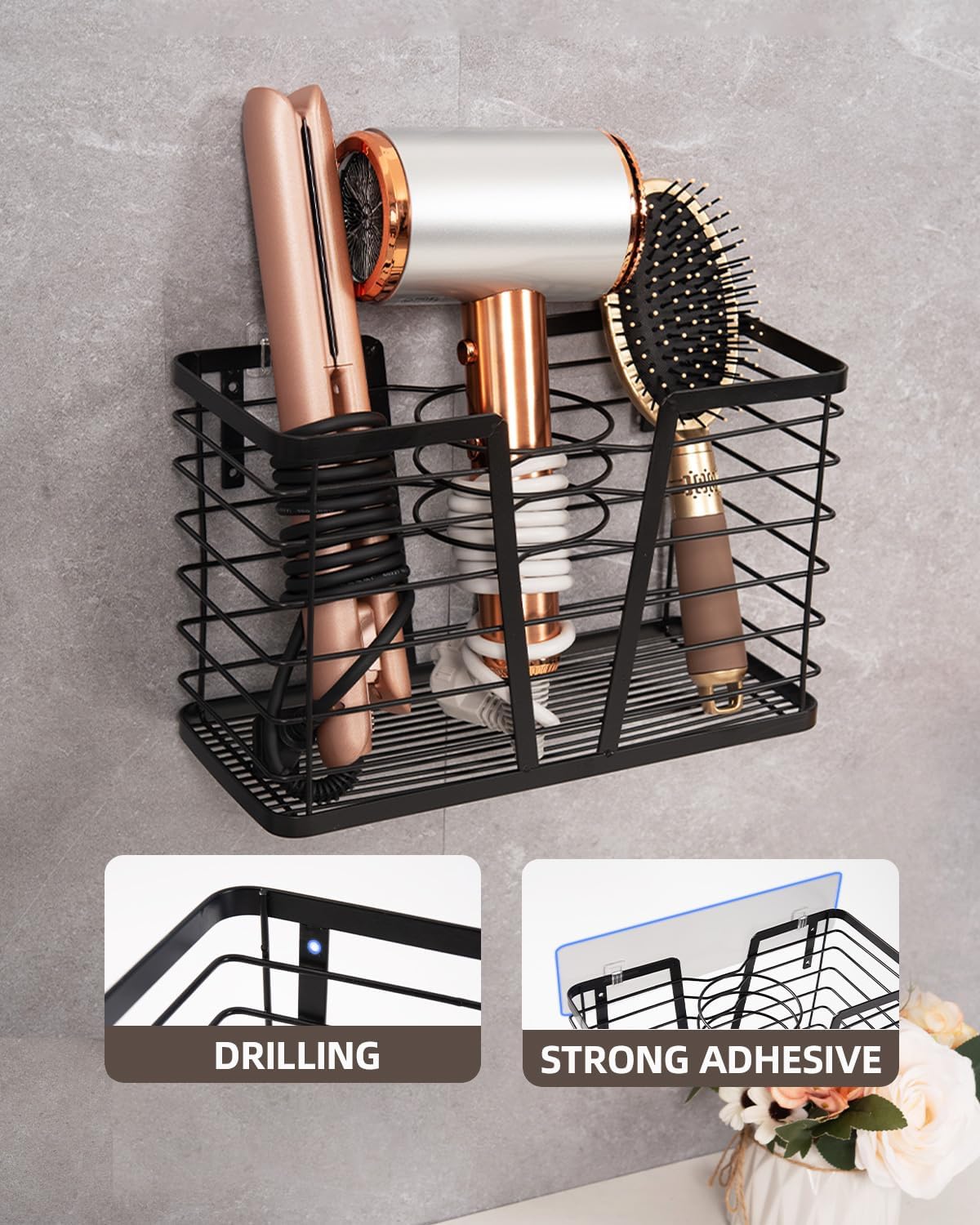 Modern Style Hair Tool Organizer for Wall Mounted Hair Dryer Bathroom Cabinet Holder