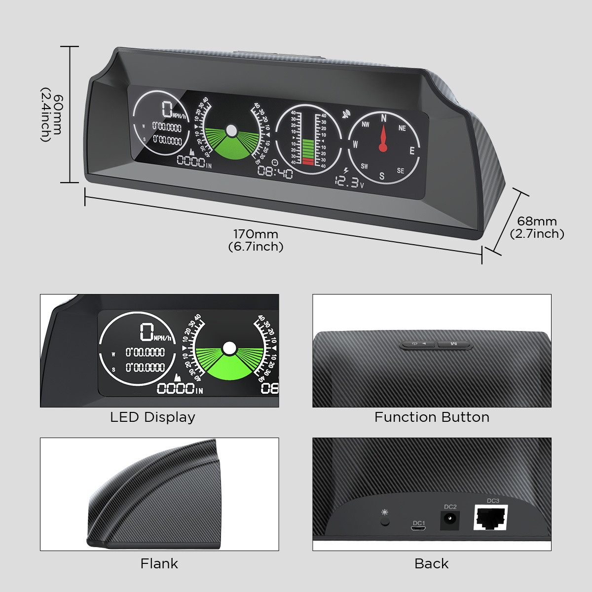 Multifunctional Car Diagnostic Tester GPS/OBD2 Speed PMH KMH Vehicle Inclinometer