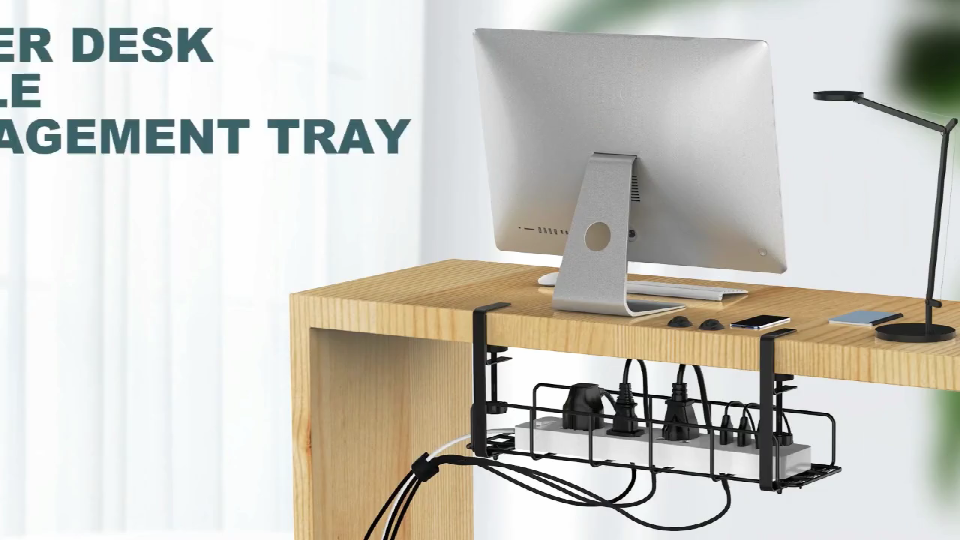 Under Desk Cable Management Tray Organize Wires with Power Coated Carbon Steel Design