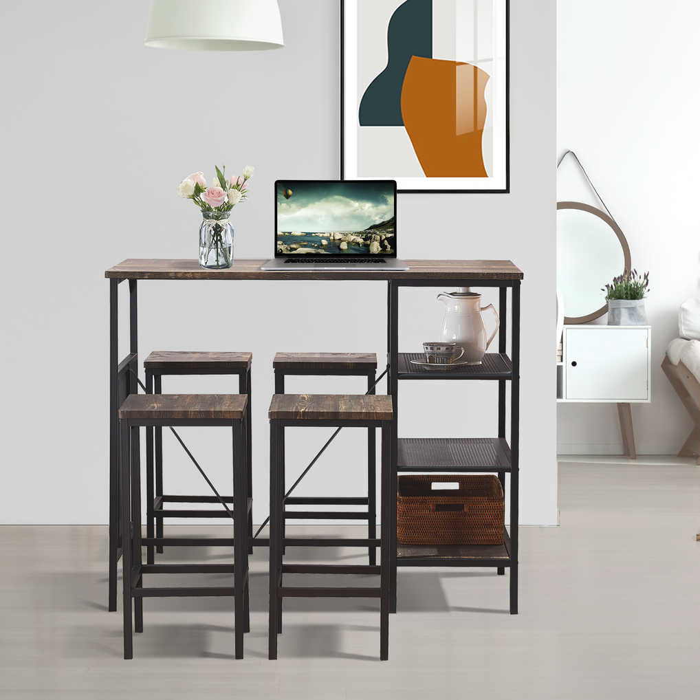 Tomile 5 Piece Bar Height Dining Set With 4 Backless Bar Stools