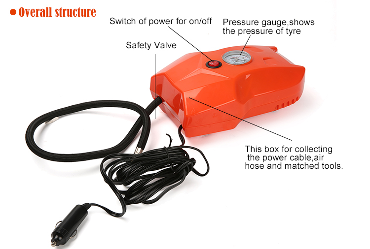 Car Air Pump With Digital Gauge Auto Shut Off 0.6m Air Hose 10A Fuse