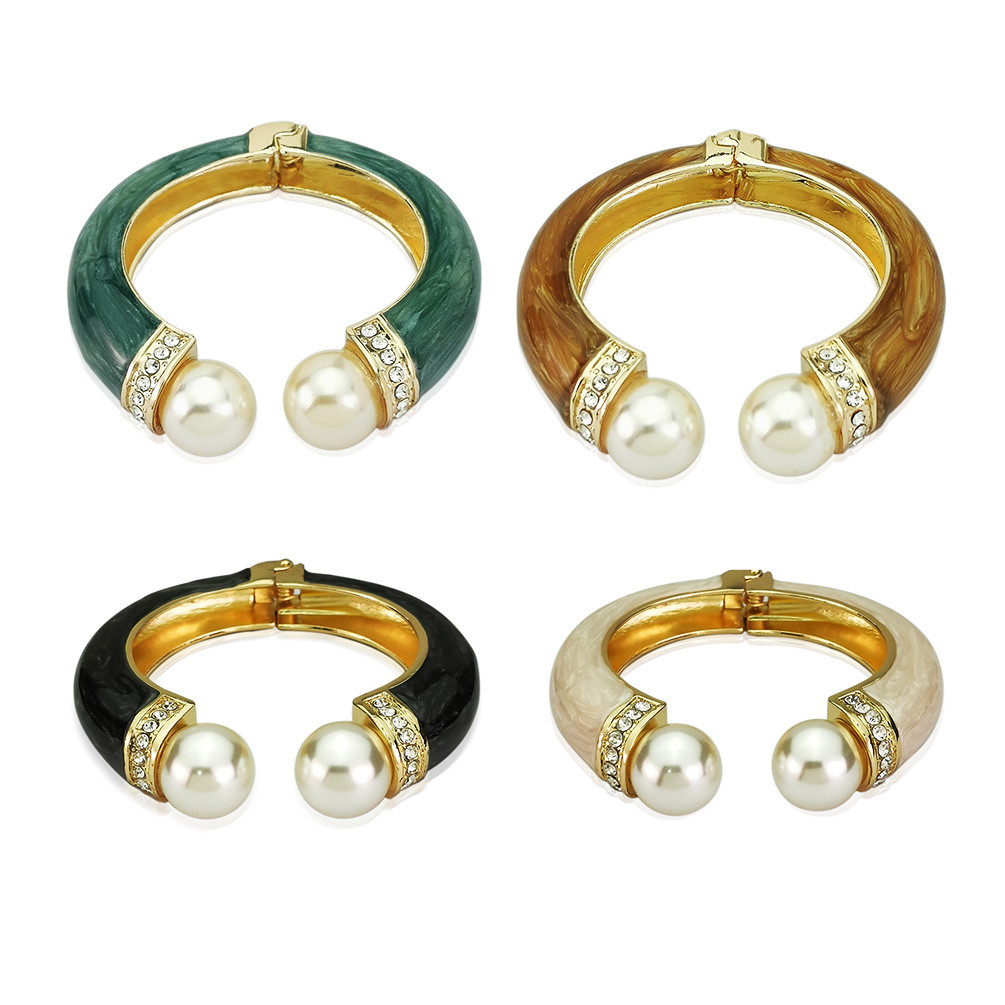 Classic Crystal Bangles Bracelets For Women Gold Color pearl Bangles Femal Opening Bangles Wedding Jewelry Accessories