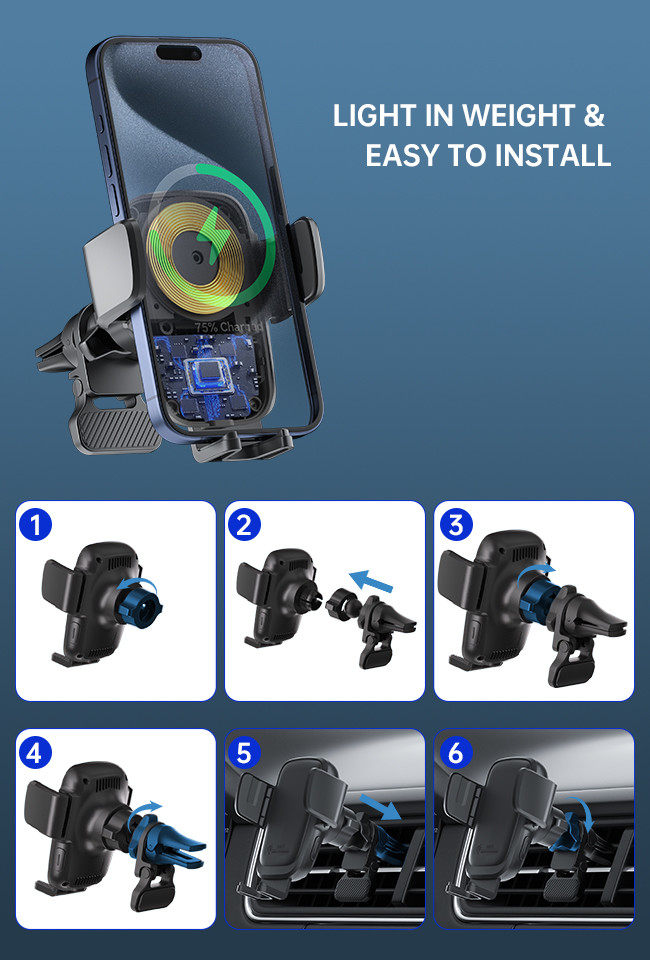 Fast Charging Iphone Car Charger Three Axis Linkage Wireless Car Charger