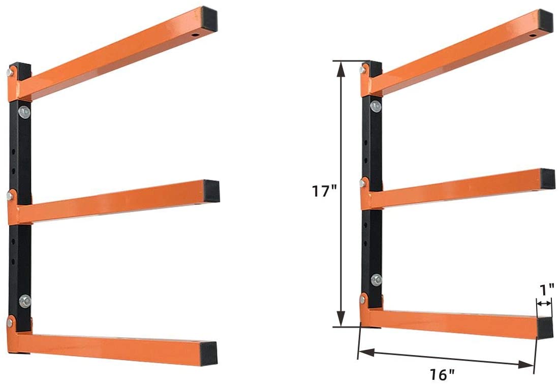 Wall Mounted Multifunction Wood Organizer and Lumber Storage Metal Rack with 3 Levels