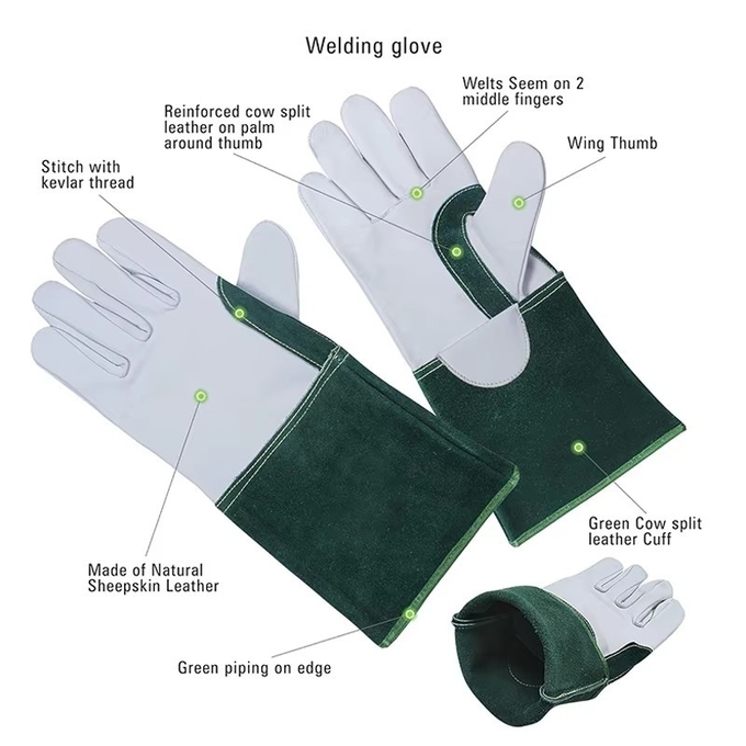Small Hands Sheep Skin Grinding Laser Tig Welding Gloves Argon Welder Protective Leather Gloves 41cm For Welding