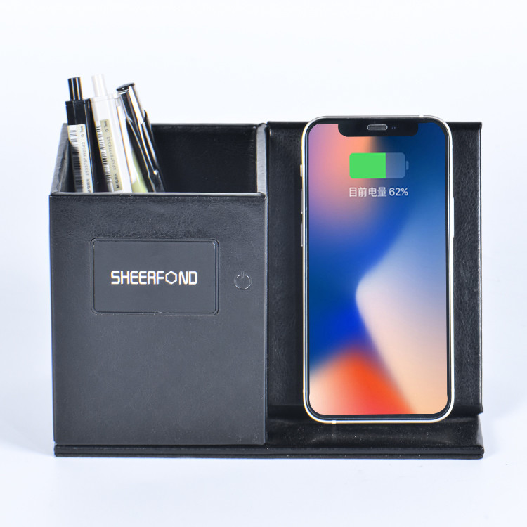Custom Wireless Charging Leather Office Pen Holder Executive Multipurpose Cute