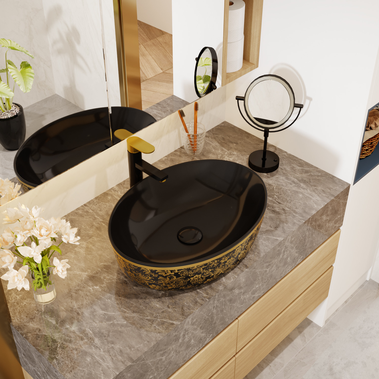 Gold Electroplate Art Sanitary Ware Basin Table Top Round Shape