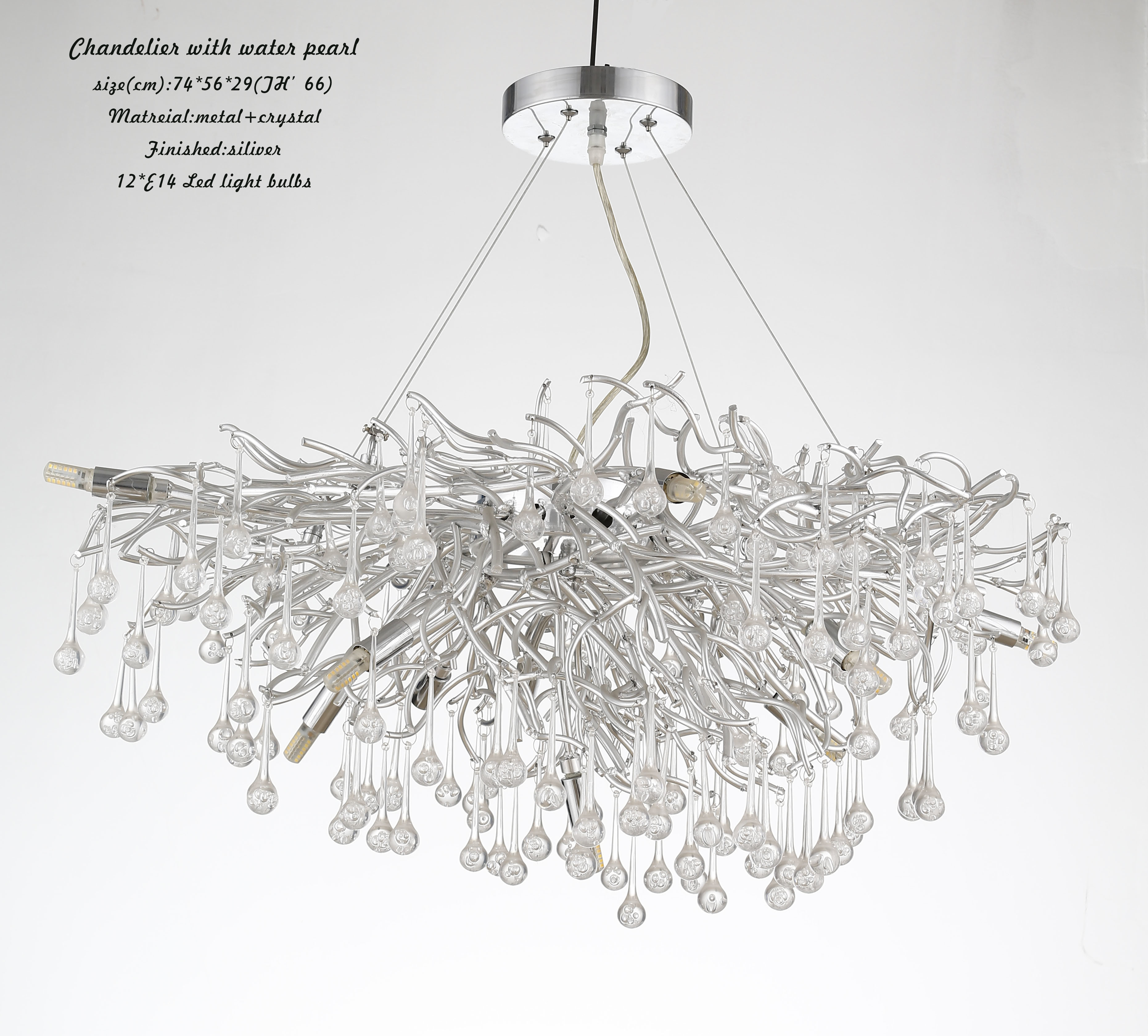 Silver Plated Branched Acrylic Chandeliers With Water Pearls