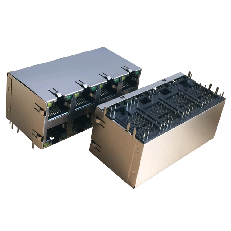 Integrated Magnetic RJ45 Female Connector With LED EMI Finger 2x4 Port